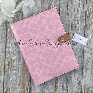 Coach Notebook In Signature Canvas In Powder Pink & Smooth Leather
